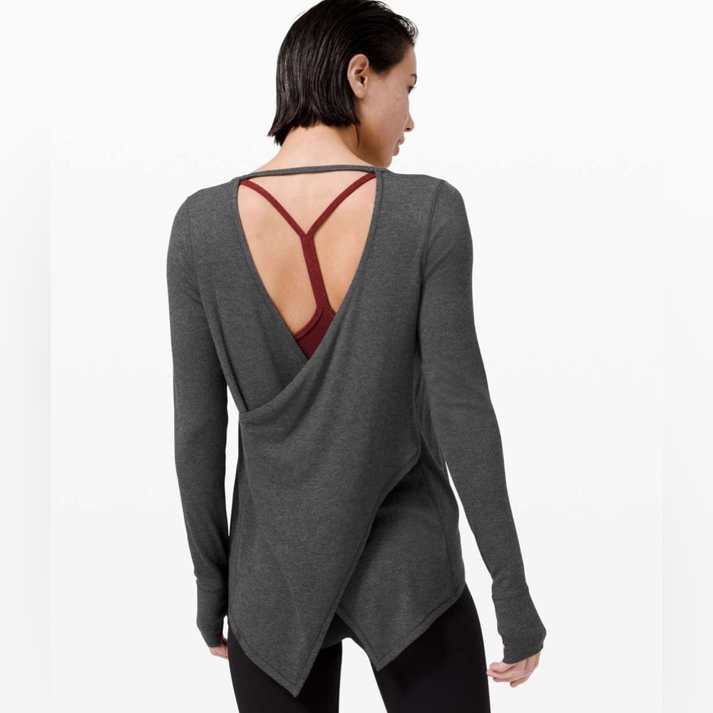 Lululemon Loved and Lifted Long Sleeve Heathered Grey Wrap Back Top - Picture 2 of 9